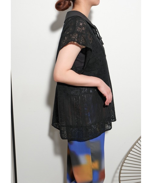 palm RICHE(ポームリシュ)の「パッチワークレースTOPS(シャツ/ブラウス・レディース・ブラック/オフホワイト・M)」の4枚目の写真