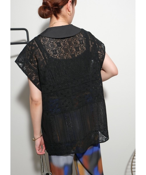 palm RICHE(ポームリシュ)の「パッチワークレースTOPS(シャツ/ブラウス・レディース・ブラック/オフホワイト・M)」の8枚目の写真