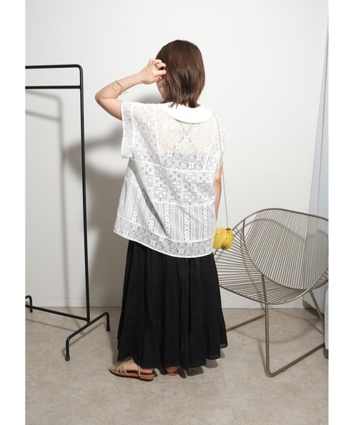 palm RICHE(ポームリシュ)の「パッチワークレースTOPS(シャツ/ブラウス・レディース・ブラック/オフホワイト・M)」の5枚目の写真