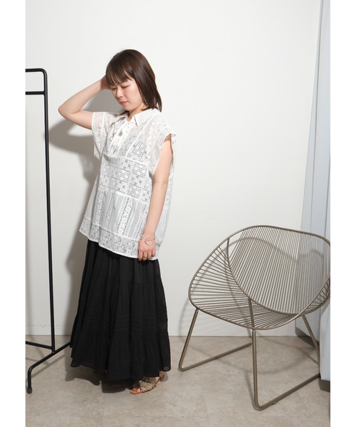 palm RICHE(ポームリシュ)の「パッチワークレースTOPS(シャツ/ブラウス・レディース・ブラック/オフホワイト・M)」の10枚目の写真