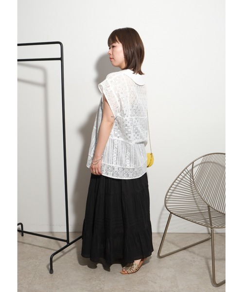 palm RICHE(ポームリシュ)の「パッチワークレースTOPS(シャツ/ブラウス・レディース・ブラック/オフホワイト・M)」の7枚目の写真