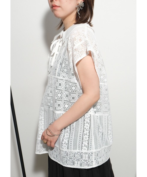 palm RICHE(ポームリシュ)の「パッチワークレースTOPS(シャツ/ブラウス・レディース・ブラック/オフホワイト・M)」の13枚目の写真