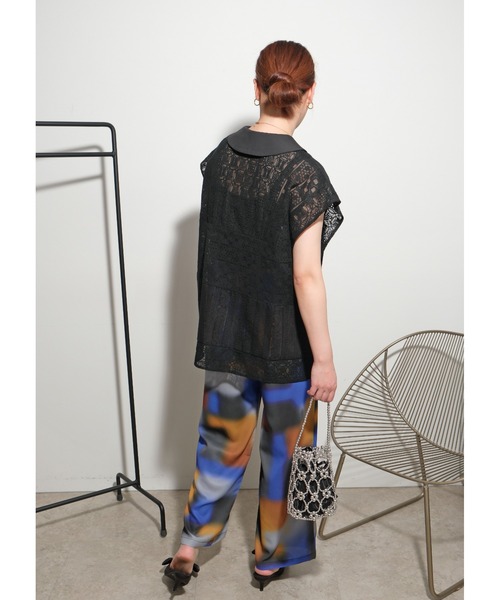 palm RICHE(ポームリシュ)の「パッチワークレースTOPS(シャツ/ブラウス・レディース・ブラック/オフホワイト・M)」の6枚目の写真