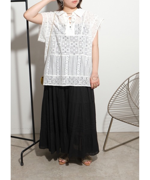 palm RICHE(ポームリシュ)の「パッチワークレースTOPS(シャツ/ブラウス・レディース・ブラック/オフホワイト・M)」の9枚目の写真
