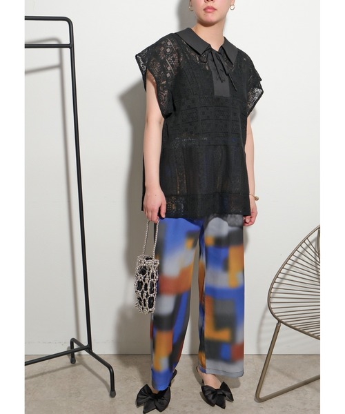 palm RICHE(ポームリシュ)の「パッチワークレースTOPS(シャツ/ブラウス・レディース・ブラック/オフホワイト・M)」の12枚目の写真
