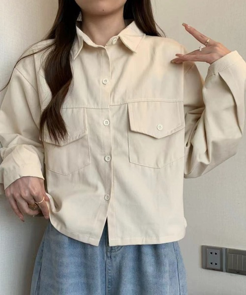 MILAE（ミレ）の「ツイルシャツジャケット（シャツ/ブラウス・レディース・ブラウン/オフホワイト・M/L）」の2枚目の写真