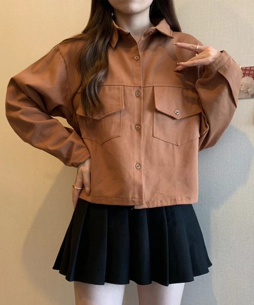 MILAE（ミレ）の「ツイルシャツジャケット（シャツ/ブラウス・レディース・ブラウン/オフホワイト・M/L）」の3枚目の写真