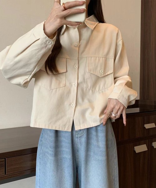 MILAE（ミレ）の「ツイルシャツジャケット（シャツ/ブラウス・レディース・ブラウン/オフホワイト・M/L）」の8枚目の写真