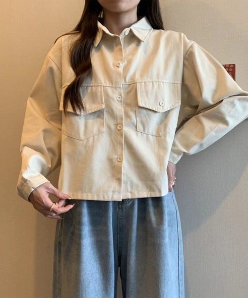 MILAE（ミレ）の「ツイルシャツジャケット（シャツ/ブラウス・レディース・ブラウン/オフホワイト・M/L）」の9枚目の写真