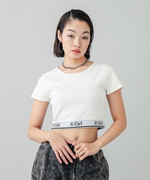 X-girl | LOGO AND STRIPE CROPPED S/S TOP(Tシャツ/カットソー)