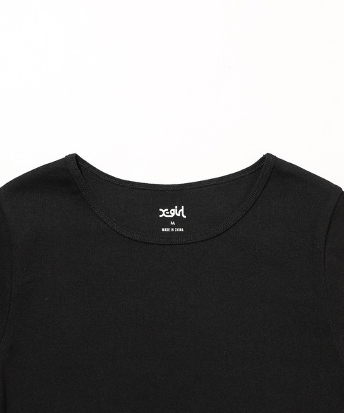 X-girl(エックスガール)の「LOGO AND STRIPE CROPPED S/S TOP(Tシャツ/カットソー・レディース・マルチ/ブラック/オリーブ/ホワイト・S/M)」の6枚目の写真