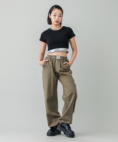 X-girl(エックスガール)の「LOGO AND STRIPE CROPPED S/S TOP(Tシャツ/カットソー・レディース・マルチ/ブラック/オリーブ/ホワイト・S/M)」の20枚目の写真