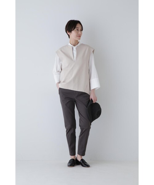 ヒューマンウーマン　ハイストレッチポンチベスト　ベージュ ヒューマンウーマン human woman ◇ハイストレッチポンチベスト