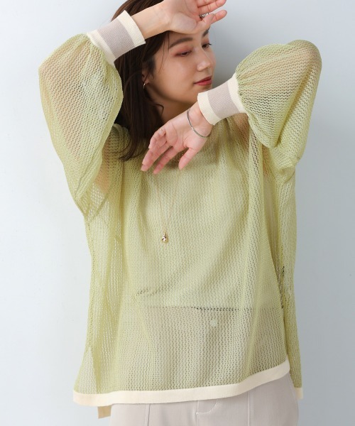 Bou Jeloud（ブージュルード）の「メッシュ袖ボリューム配色ニットプルオーバー（ニット/セーター・レディース・ライトグリーン/ブラック・FREE）」の14枚目の写真