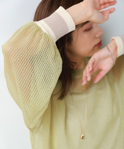 Bou Jeloud（ブージュルード）の「メッシュ袖ボリューム配色ニットプルオーバー（ニット/セーター・レディース・ライトグリーン/ブラック・FREE）」の16枚目の写真