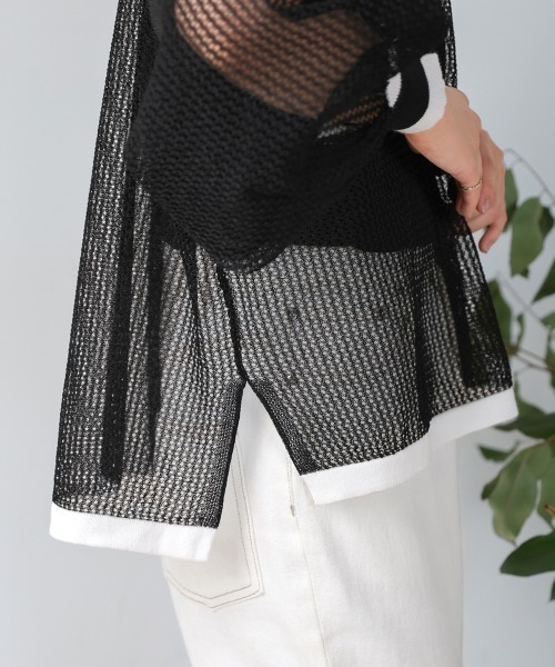 Bou Jeloud（ブージュルード）の「メッシュ袖ボリューム配色ニットプルオーバー（ニット/セーター・レディース・ライトグリーン/ブラック・FREE）」の12枚目の写真