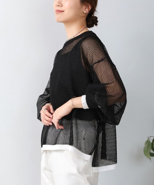 Bou Jeloud（ブージュルード）の「メッシュ袖ボリューム配色ニットプルオーバー（ニット/セーター・レディース・ライトグリーン/ブラック・FREE）」の8枚目の写真