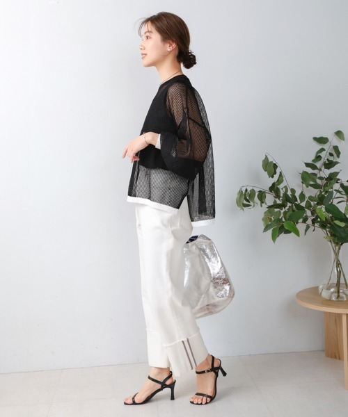 Bou Jeloud（ブージュルード）の「メッシュ袖ボリューム配色ニットプルオーバー（ニット/セーター・レディース・ライトグリーン/ブラック・FREE）」の9枚目の写真