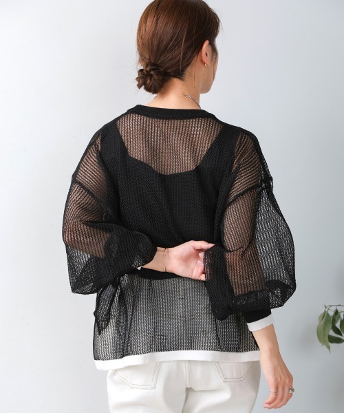 Bou Jeloud（ブージュルード）の「メッシュ袖ボリューム配色ニットプルオーバー（ニット/セーター・レディース・ライトグリーン/ブラック・FREE）」の10枚目の写真