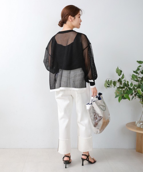 Bou Jeloud（ブージュルード）の「メッシュ袖ボリューム配色ニットプルオーバー（ニット/セーター・レディース・ライトグリーン/ブラック・FREE）」の11枚目の写真