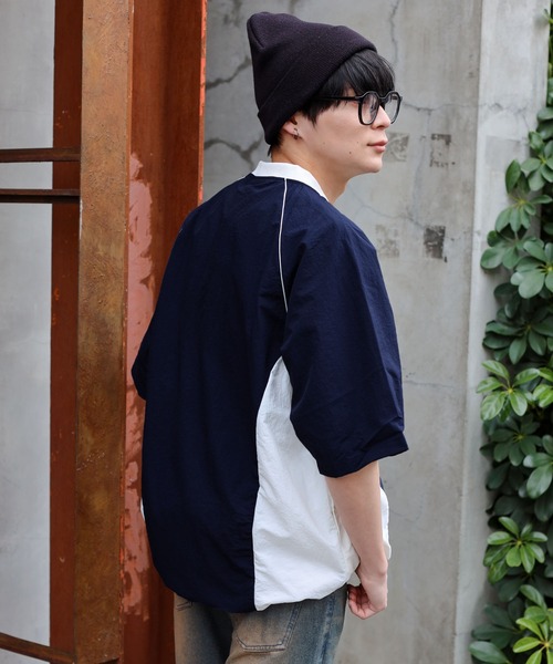 SPINNS（スピンズ）の「【ユニセックスで着用可能】ナイロン切り替え半袖プルオーバー（スウェット・メンズ・ネイビー/ブラック/グレー/オフホワイト・ONESIZE）」の17枚目の写真