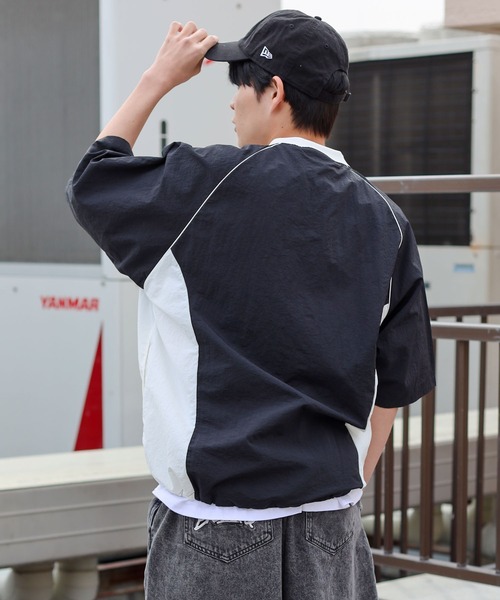 SPINNS（スピンズ）の「【ユニセックスで着用可能】ナイロン切り替え半袖プルオーバー（スウェット・メンズ・ネイビー/ブラック/グレー/オフホワイト・ONESIZE）」の10枚目の写真