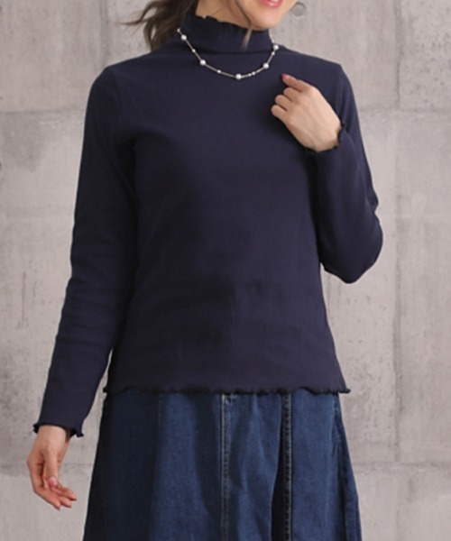 Coo+i(クーイ)の「リブハイネックメロウトップス(Tシャツ/カットソー・レディース・ブラック/チャコールグレー/ブラウン/テラコッタ/ネイビー/グレー/モカ/ワインレッド・FREE)」の7枚目の写真