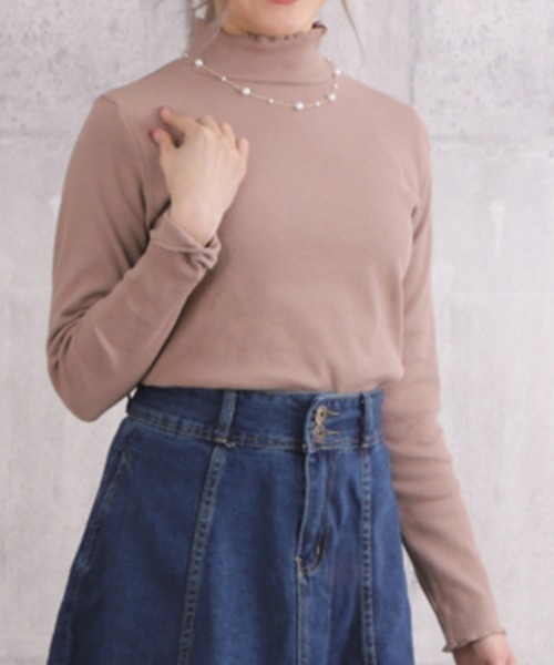 Coo+i(クーイ)の「リブハイネックメロウトップス(Tシャツ/カットソー・レディース・ブラック/チャコールグレー/ブラウン/テラコッタ/ネイビー/グレー/モカ/ワインレッド・FREE)」の6枚目の写真