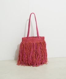 ピンク フリンジ付きトートバッグ florist トートバッグ 「A4収納可」バイカラーパイピングトート