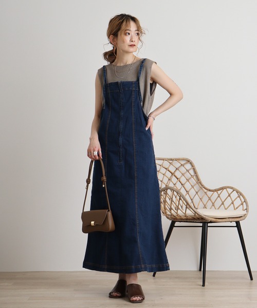 atONE（アットワン）の「atONE 前ジッパーデニムジャンスカ（ワンピース・レディース・ワンウォッシュ/ネイビー・LL/M/4L/3L/L）」の2枚目の写真