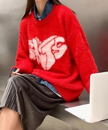 ▲FRONT DESIGN KNIT PULLOVER/フロントデザイン ニットプルオーバー