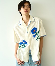 flower embroidery SAGARA h/s shirt / サガラ花刺繍開ガーゼシャツ