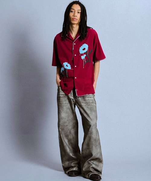 Camphor wood（カンファーウッド）の「flower embroidery SAGARA h/s shirt / サガラ花刺繍開ガーゼシャツ（シャツ/ブラウス・メンズ・アイボリー/ライトブルー/レッド/チャコールグレー/バーガンディー・SMALL/MEDIUM/LARGE）」の11枚目の写真