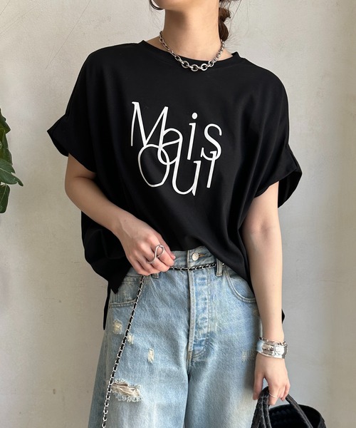 DouDou(ドゥドゥ)の「【WEB限定】ロゴミックスフロッキープリントTEE(Tシャツ/カットソー・レディース・ネイビー/オフホワイト/ブラック・FREE)」の3枚目の写真