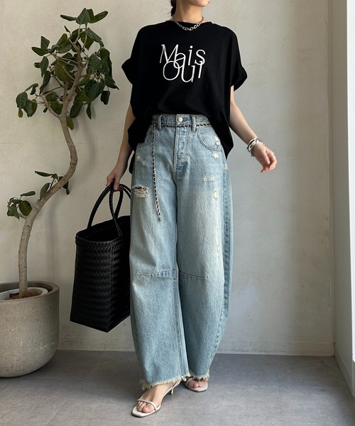 DouDou(ドゥドゥ)の「【WEB限定】ロゴミックスフロッキープリントTEE(Tシャツ/カットソー・レディース・ネイビー/オフホワイト/ブラック・FREE)」の12枚目の写真