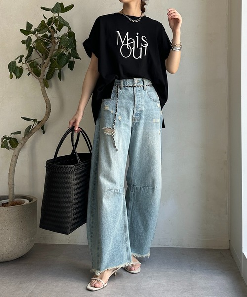 DouDou(ドゥドゥ)の「【WEB限定】ロゴミックスフロッキープリントTEE(Tシャツ/カットソー・レディース・ネイビー/オフホワイト/ブラック・FREE)」の13枚目の写真