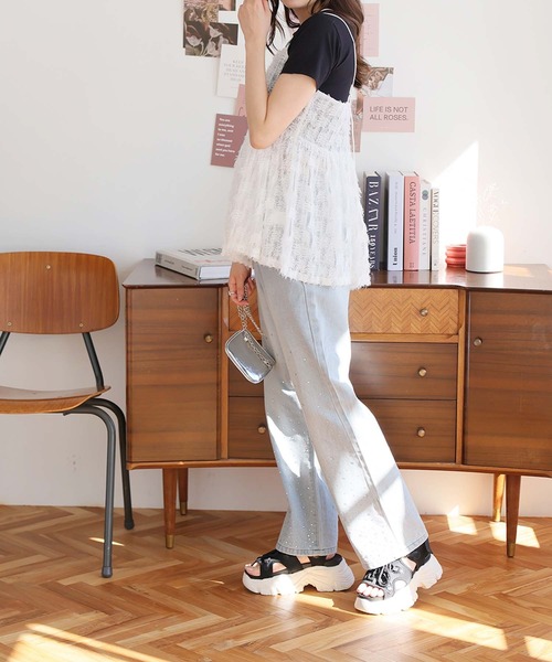 LAFFMO（ラフモ）の「フェザーチュールキャミ（キャミソール・レディース・オフホワイト/ブラック・F）」の3枚目の写真