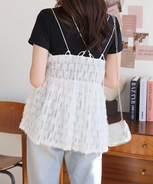 LAFFMO（ラフモ）の「フェザーチュールキャミ（キャミソール・レディース・オフホワイト/ブラック・F）」の5枚目の写真