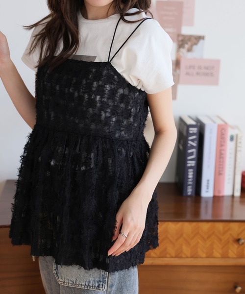 LAFFMO（ラフモ）の「フェザーチュールキャミ（キャミソール・レディース・オフホワイト/ブラック・F）」の10枚目の写真