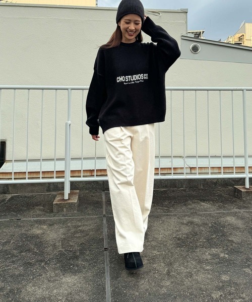 CANAL JEAN（キャナルジーン）の「choice_cnl　ジャガード×刺繍ニット（ニット/セーター・レディース・ブラック/オフホワイト・ONE SIZE）」の5枚目の写真