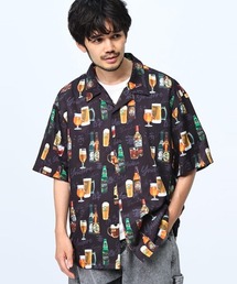 YOIDORE 酒×総柄 オープンカラー デザインシャツ