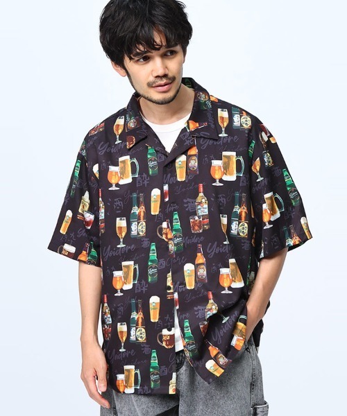 SAKAZEN(サカゼン)の「YOIDORE 酒×総柄 オープンカラー デザインシャツ(シャツ/ブラウス・メンズ・ブラック/ホワイト・M/L/LL)」の2枚目の写真