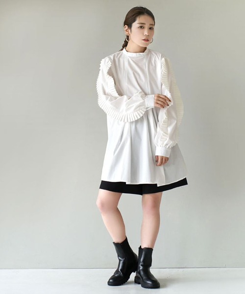 e-zakkamania stores（イーザッカマニアストアーズ）の「ジョーゼット プリーツフリルブラウス（シャツ/ブラウス・レディース・ベージュ/オフホワイト・M）」の9枚目の写真