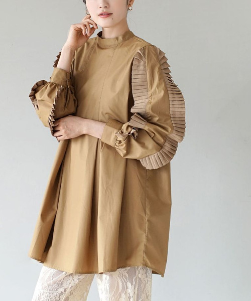 e-zakkamania stores（イーザッカマニアストアーズ）の「ジョーゼット プリーツフリルブラウス（シャツ/ブラウス・レディース・ベージュ/オフホワイト・M）」の3枚目の写真