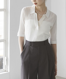 Noble | NINETY PERCENT/ナインティーパーセント リブオープンカラーショートスリーブ(Tシャツ/カットソー)