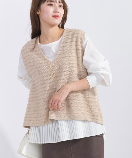 【セール】ニットベスト＆プリーツブラウスプルオーバー（アンサンブル）｜PICCIN（ピッチン）