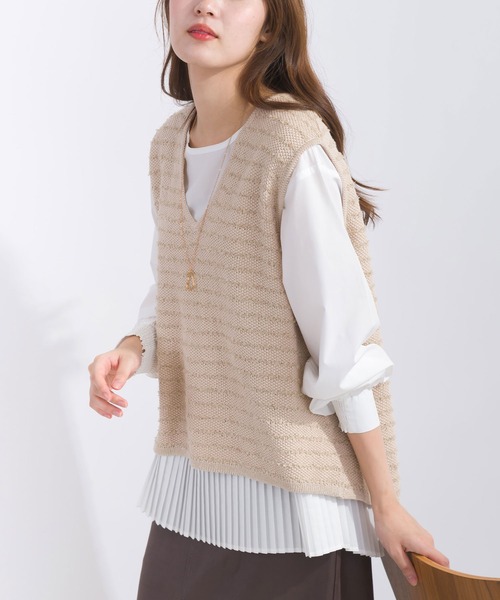 【セール】ニットベスト＆プリーツブラウスプルオーバー（アンサンブル）｜PICCIN（ピッチン）