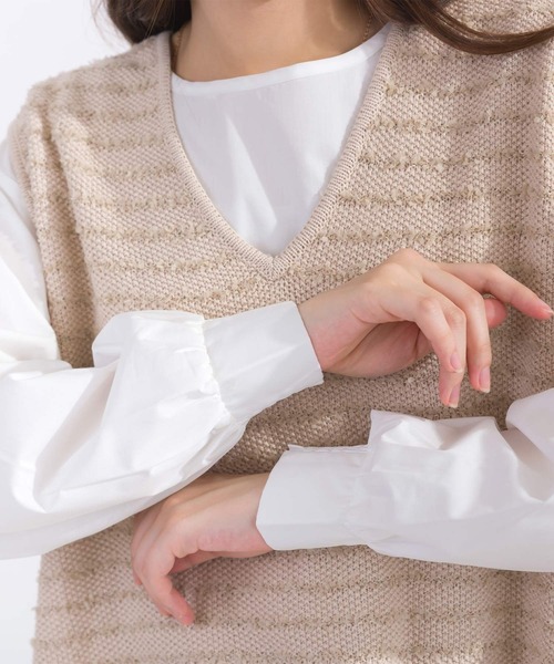 【セール】ニットベスト＆プリーツブラウスプルオーバー（アンサンブル）｜PICCIN（ピッチン）