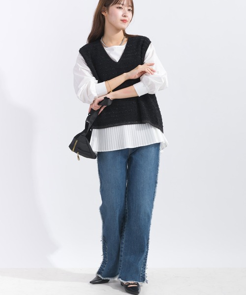 【セール】ニットベスト＆プリーツブラウスプルオーバー（アンサンブル）｜PICCIN（ピッチン）