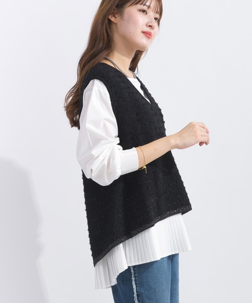 【セール】ニットベスト＆プリーツブラウスプルオーバー（アンサンブル）｜PICCIN（ピッチン）